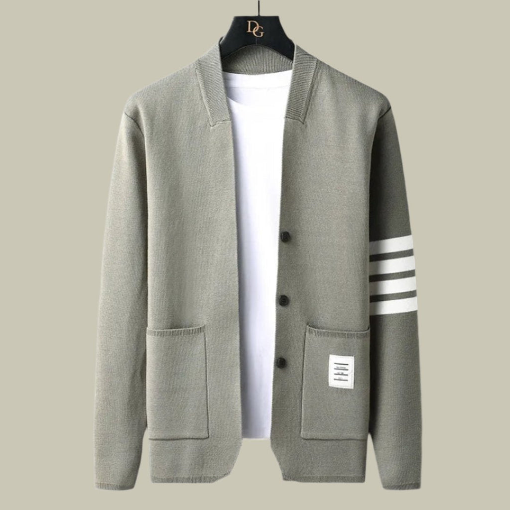 Men’s Jacket – Slim Fit – V-Neck – Button Up – Casual Knitted Blend – Sporty Detail