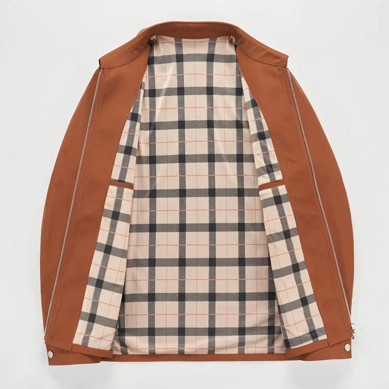 Men’s Jacket – Structured Fit – Plaid Lining – Collared – Hip Length – Smart Casual