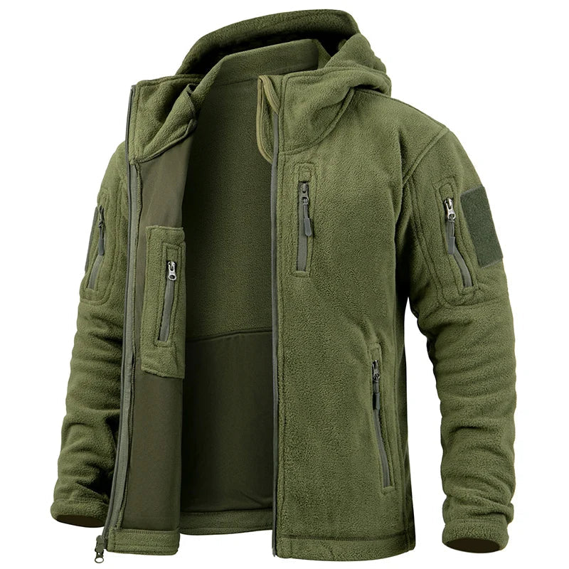 Men’s Tactical Fleece Jacket – Regular Fit – Full Zip – Hooded – Multi-Pocket Design
