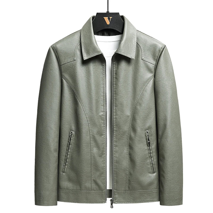 Men’s Leather Jacket - Structured Fit - Turn-Down Collar - Zipper Closure - Classic Design
