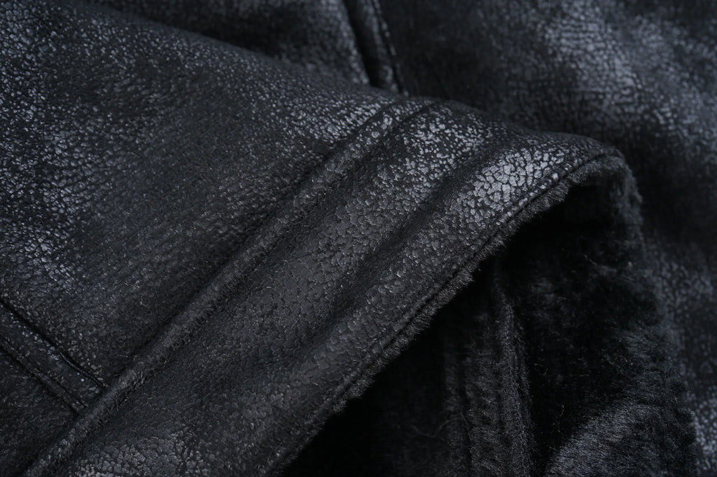 Men’s Leather Jacket - Shearling Lined - High Collar - Button Closure - Tailored Fit
