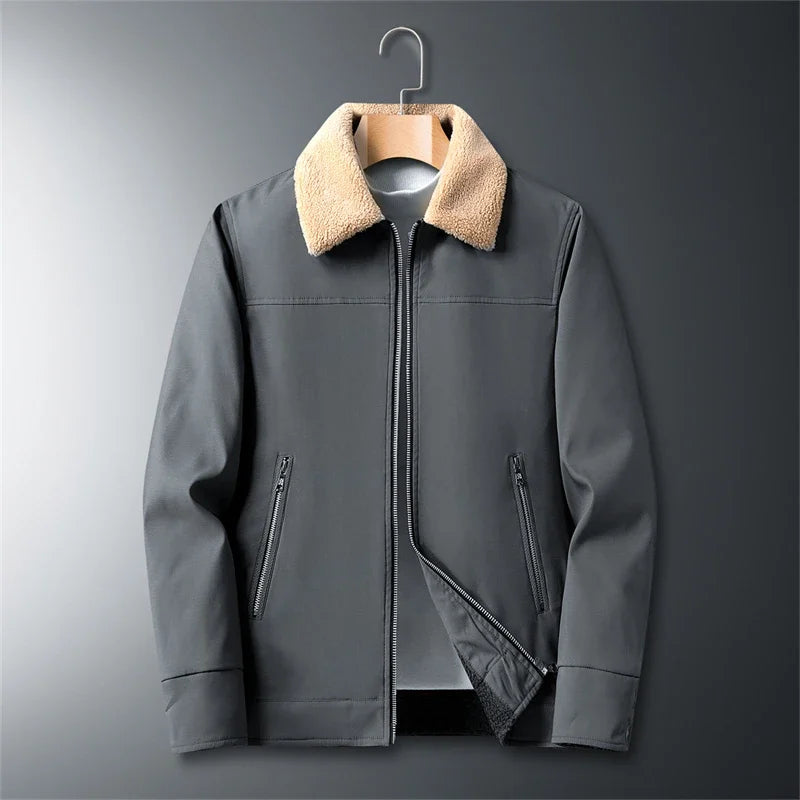 Men’s Jacket – Full Zip Woven Fabric – Sherpa Collar – Regular Fit – Casual Outerwear