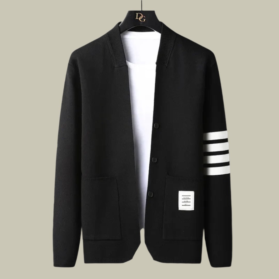 Men’s Jacket – Slim Fit – V-Neck – Button Up – Casual Knitted Blend – Sporty Detail