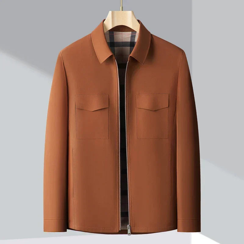 Men’s Jacket – Structured Fit – Plaid Lining – Collared – Hip Length – Smart Casual