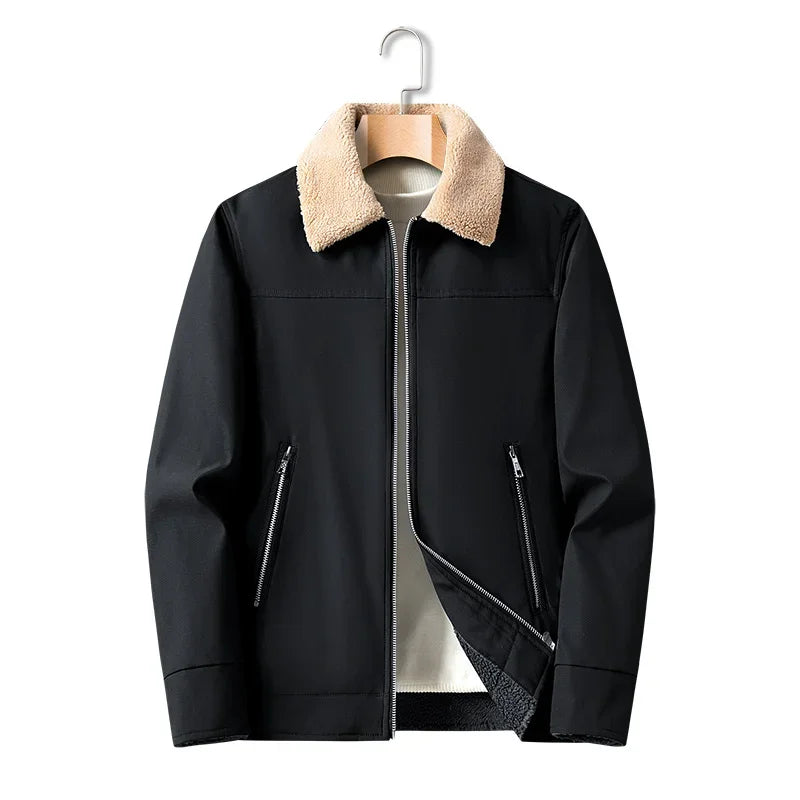 Men’s Jacket – Full Zip Woven Fabric – Sherpa Collar – Regular Fit – Casual Outerwear
