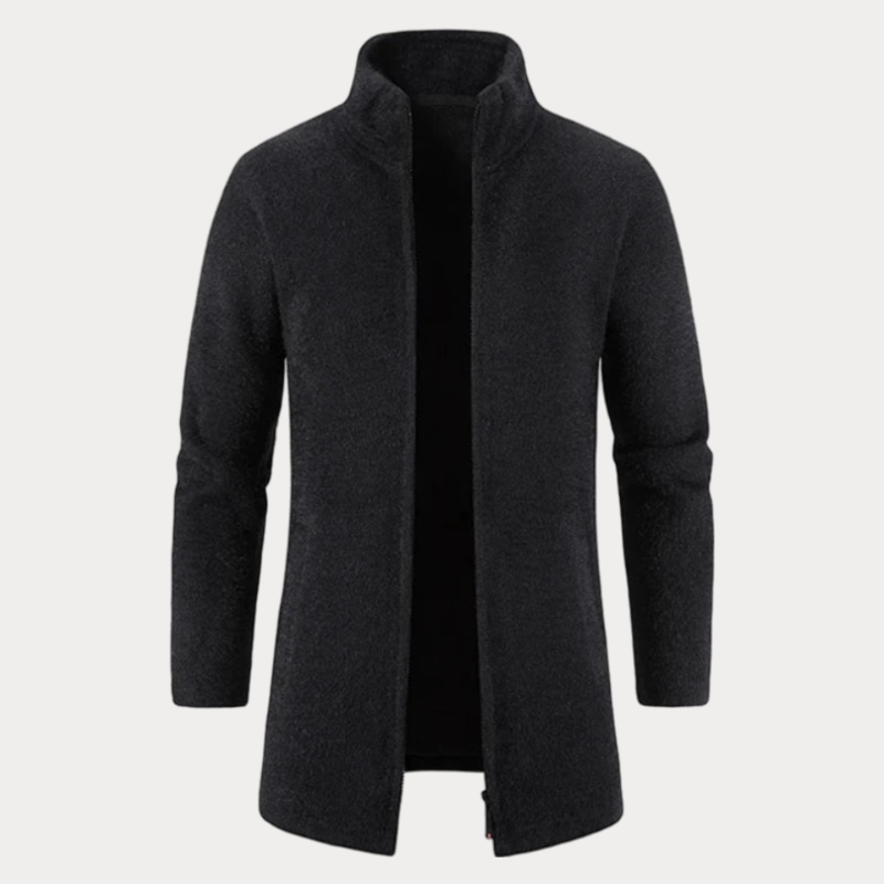 Men’s Long Coat – Wool Blend – Classic Fit – Full Length – High Collar – Structured Design