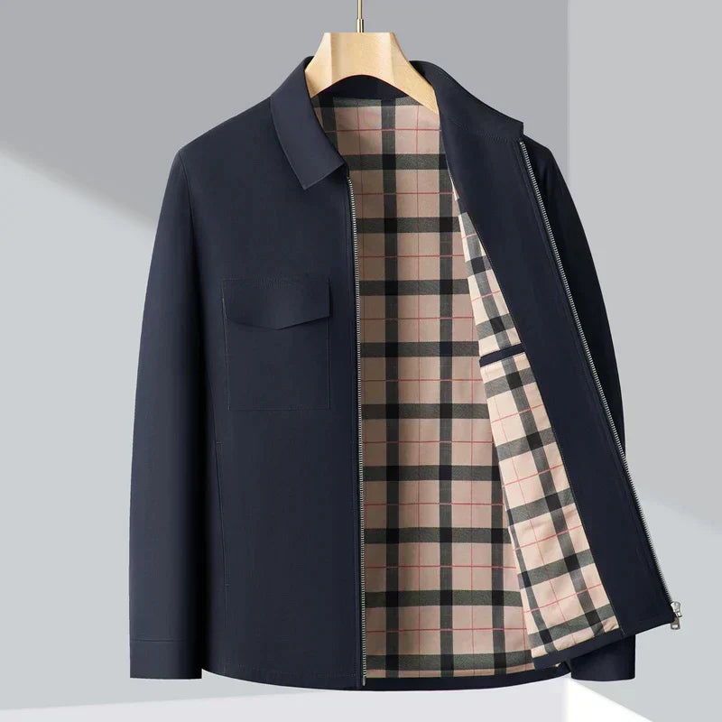 Men’s Jacket – Structured Fit – Plaid Lining – Collared – Hip Length – Smart Casual