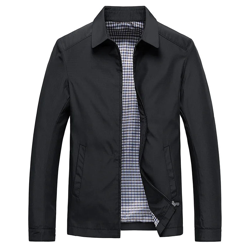 Men’s Tailored Jacket – Water-Resistant – Zip Front – Fold-Down Collar – Check Lining