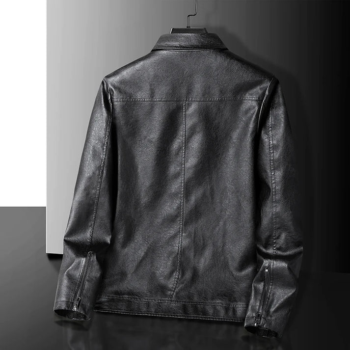 Men’s Leather Jacket - Structured Fit - Turn-Down Collar - Zipper Closure - Classic Design