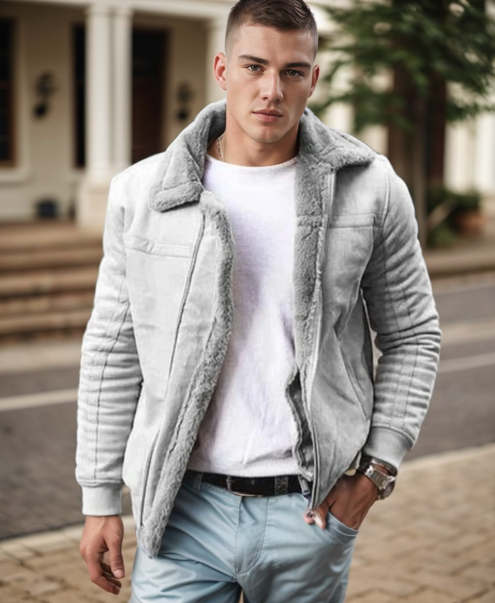 Men’s Jacket – Shearling Lined – Regular Fit – Hip Length – Warm Casual Wear