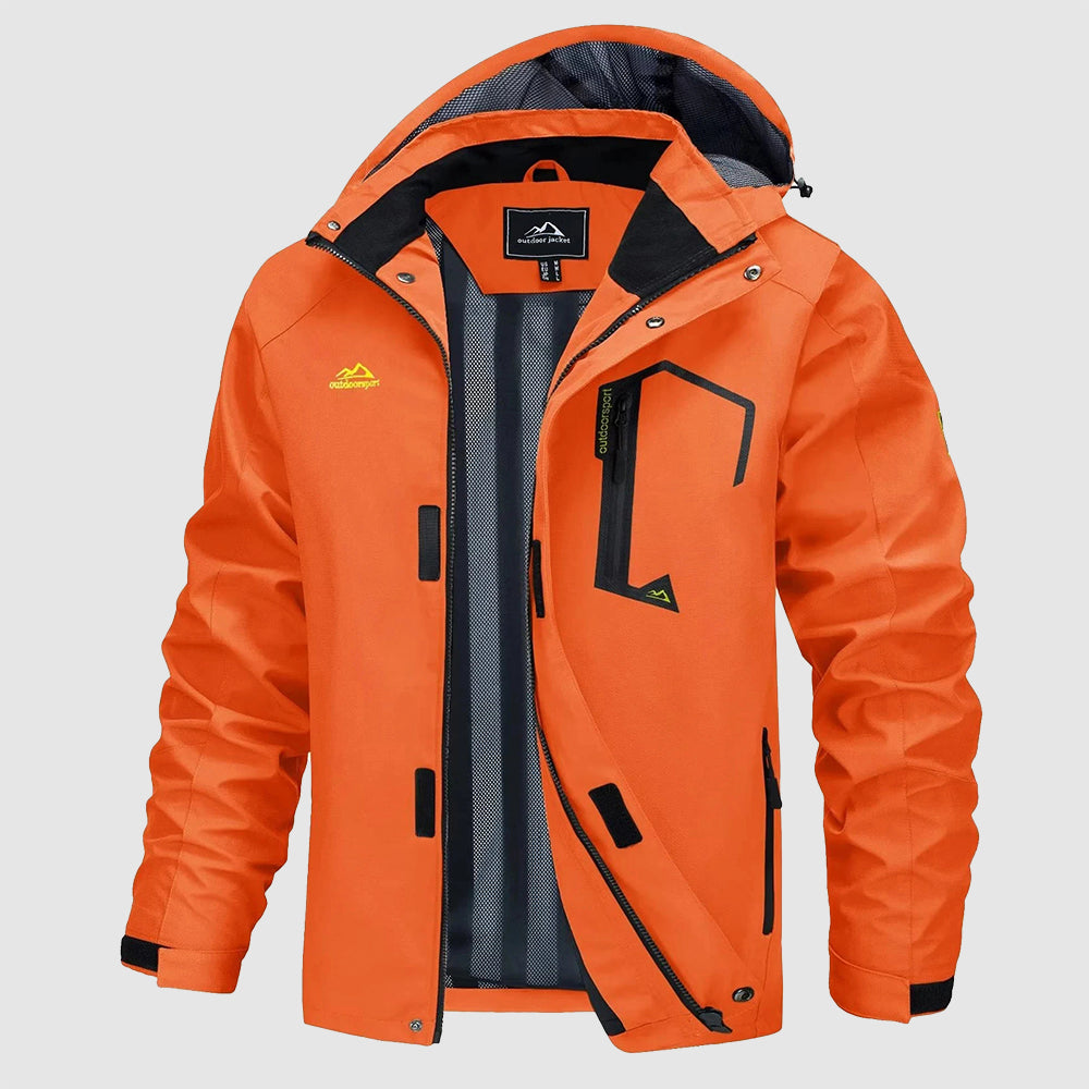 Men’s Waterproof Jacket – Regular Fit – Hooded – Windproof – Zipper Front – Utility Pockets