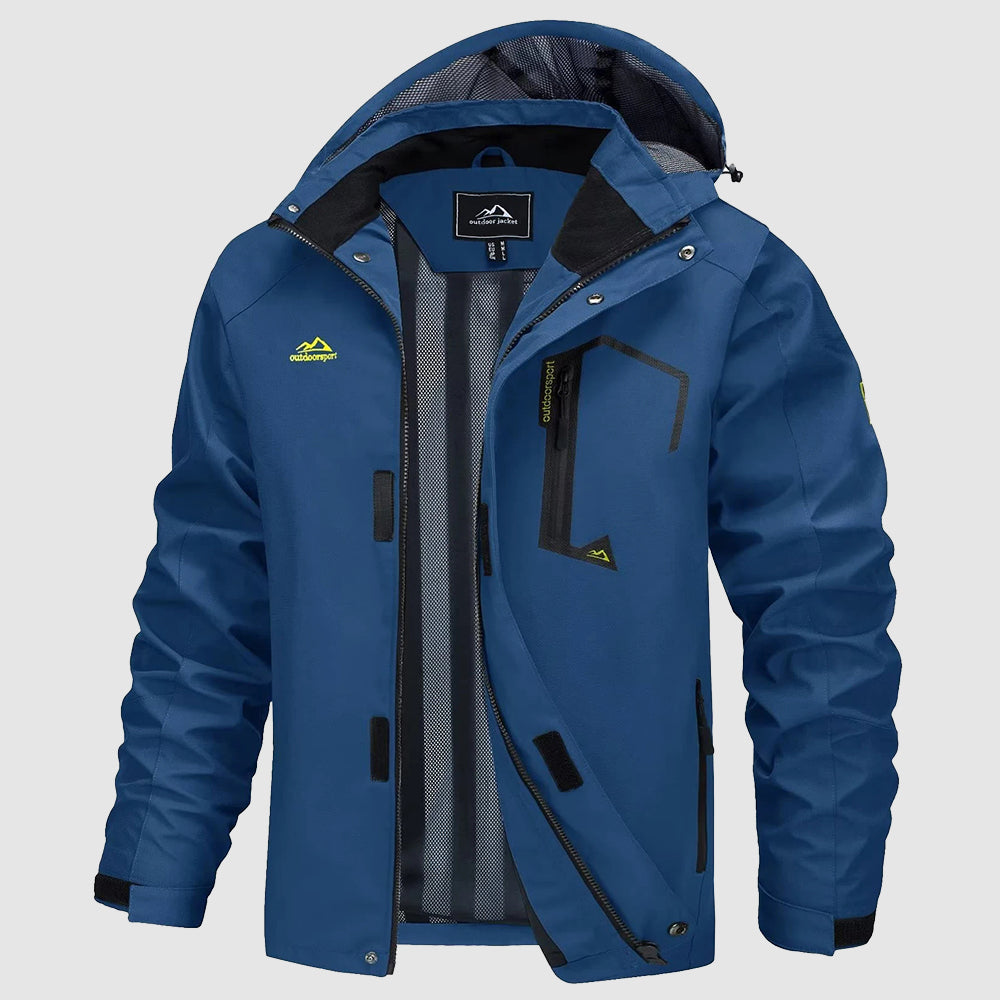 Men’s Waterproof Jacket – Regular Fit – Hooded – Windproof – Zipper Front – Utility Pockets