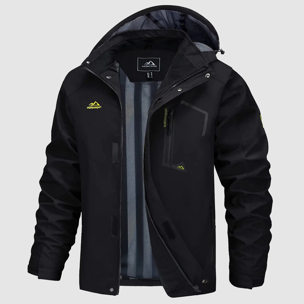 Men’s Waterproof Jacket – Regular Fit – Hooded – Windproof – Zipper Front – Utility Pockets