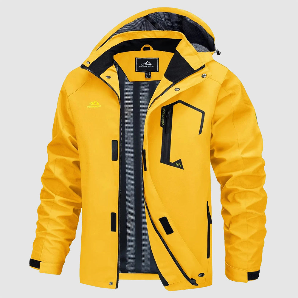 Men’s Waterproof Jacket – Regular Fit – Hooded – Windproof – Zipper Front – Utility Pockets