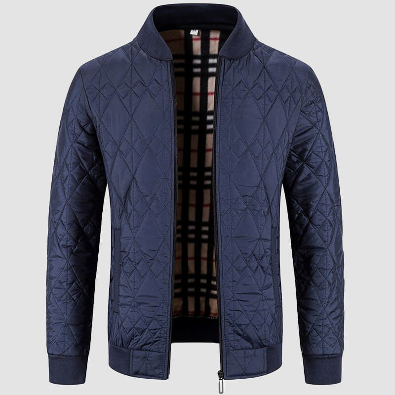 Men’s Quilted Jacket – Diamond Pattern – Ribbed Trim – Regular Fit – Zip Front