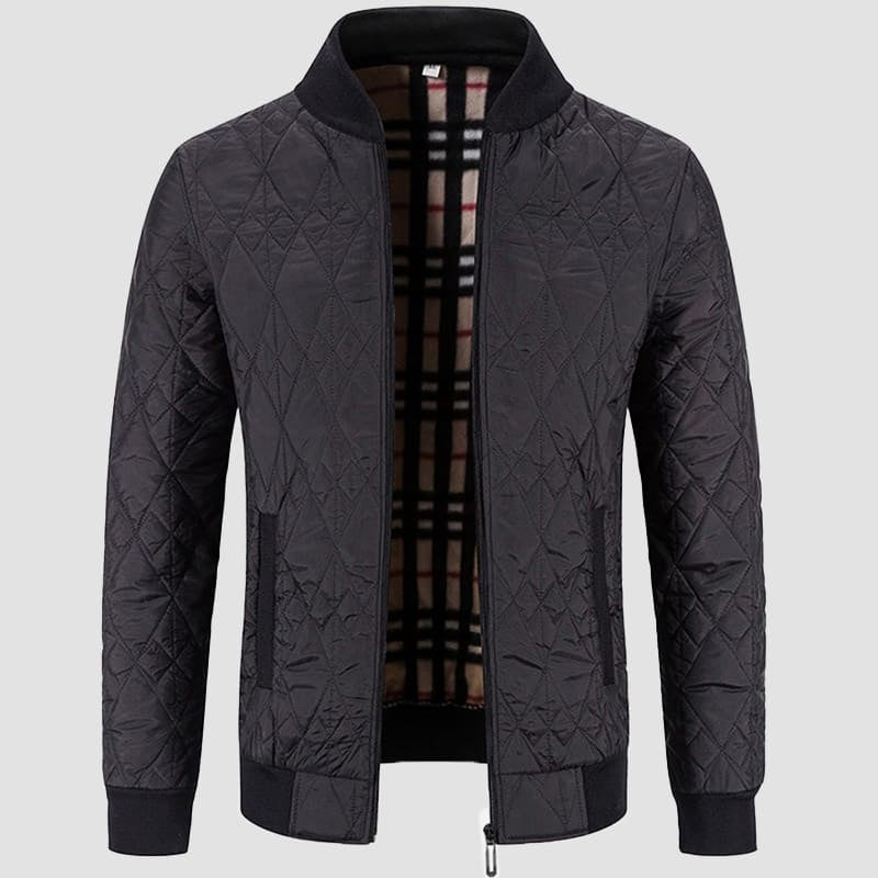 Men’s Quilted Jacket – Diamond Pattern – Ribbed Trim – Regular Fit – Zip Front