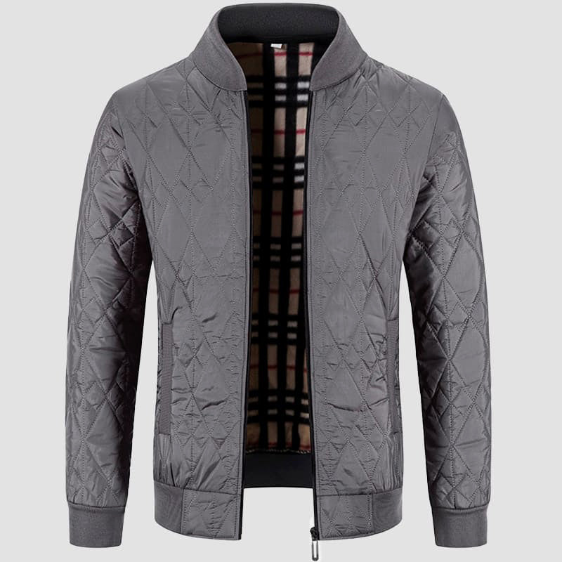 Men’s Quilted Jacket – Diamond Pattern – Ribbed Trim – Regular Fit – Zip Front