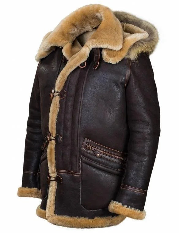 Men’s Hooded Jacket – Leather-Like Finish – Plush Lining – Toggle Closure – Casual Fit