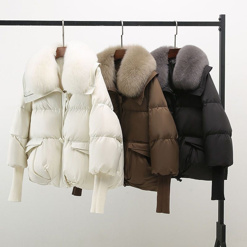 Women’s Puffer Jacket – Oversized Fit – Faux Fur Collar – Quilted – Toggle Closure