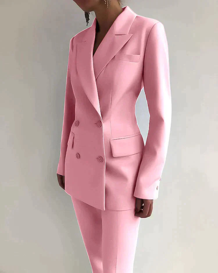 Women’s Blazer and Trousers Set – Tailored Fit – Double Breasted – Formal Wear