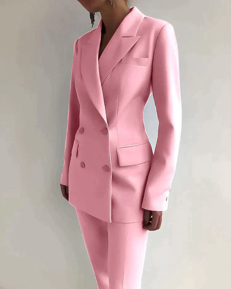 Women’s Blazer and Trousers Set – Tailored Fit – Double-Breasted – Formal Wear