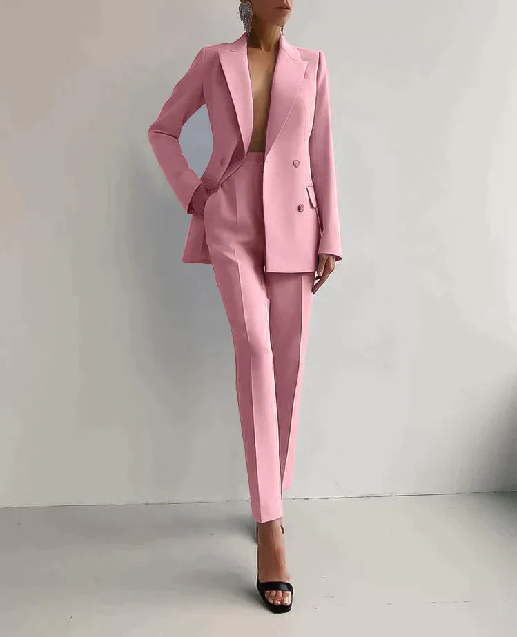 Women’s Blazer and Trousers Set – Tailored Fit – Double Breasted – Formal Wear
