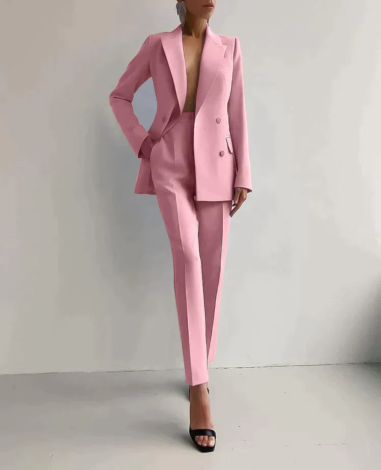 Women’s Blazer and Trousers Set – Tailored Fit – Double-Breasted – Formal Wear