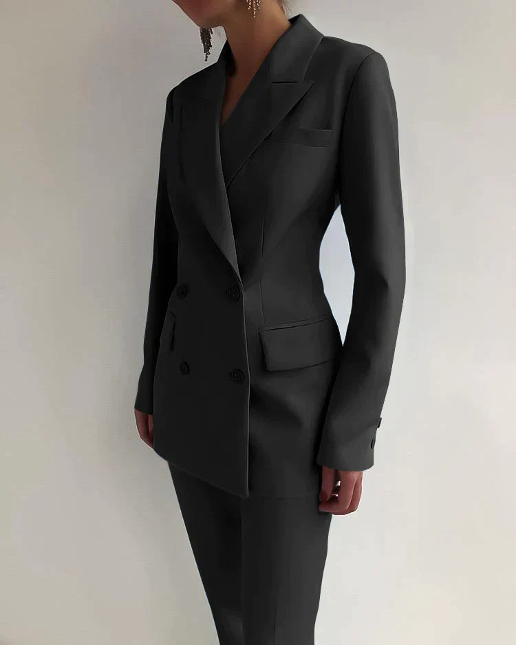 Women’s Blazer and Trousers Set – Tailored Fit – Double-Breasted – Formal Wear