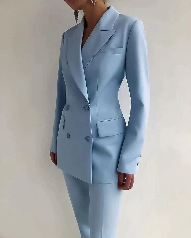 Women’s Blazer and Trousers Set – Tailored Fit – Double-Breasted – Formal Wear