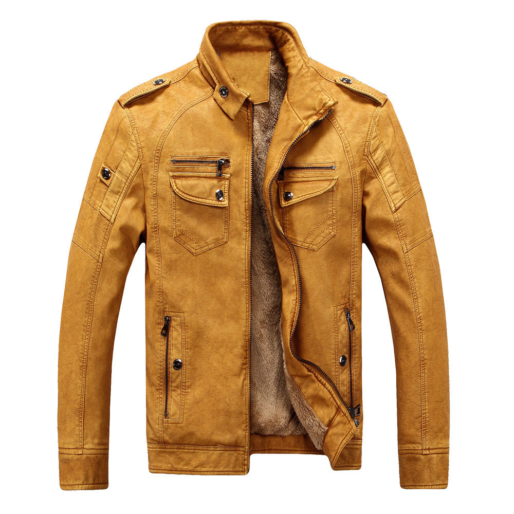 Men’s Biker Jacket – Structured Fit – Faux Leather – Zipped Cuffs – Multiple Pockets