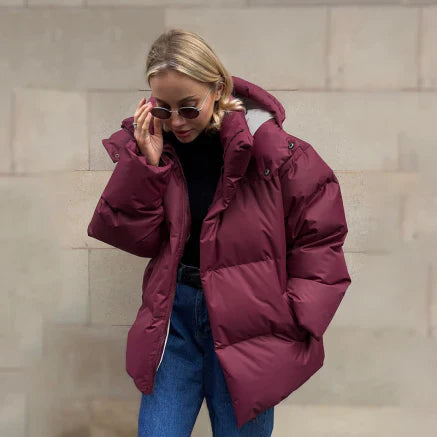 Women’s Puffer Jacket – Oversized Fit – Quilted – Water-Resistant Hooded Design