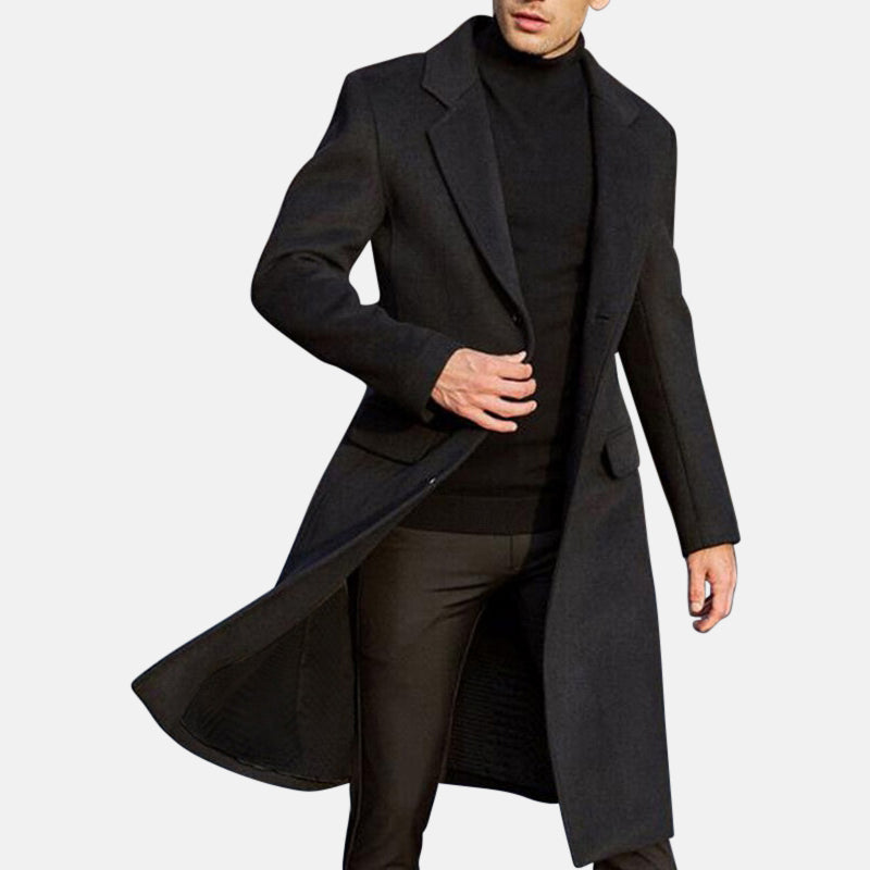 Men’s Trench Coat – Tailored Fit – Wool Blend – Full Length – Formal Smart Casual