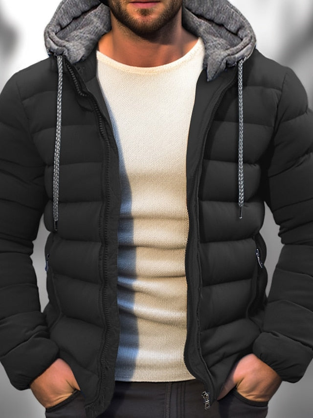 Men’s Hooded Jacket – Quilted Padded – Relaxed Fit – Zip Front – Drawstring Hood
