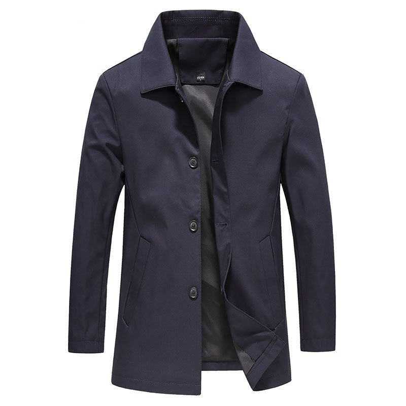 Men’s Trench Coat – Tailored Fit – Cotton Blend – Classic Collar – Button Closure
