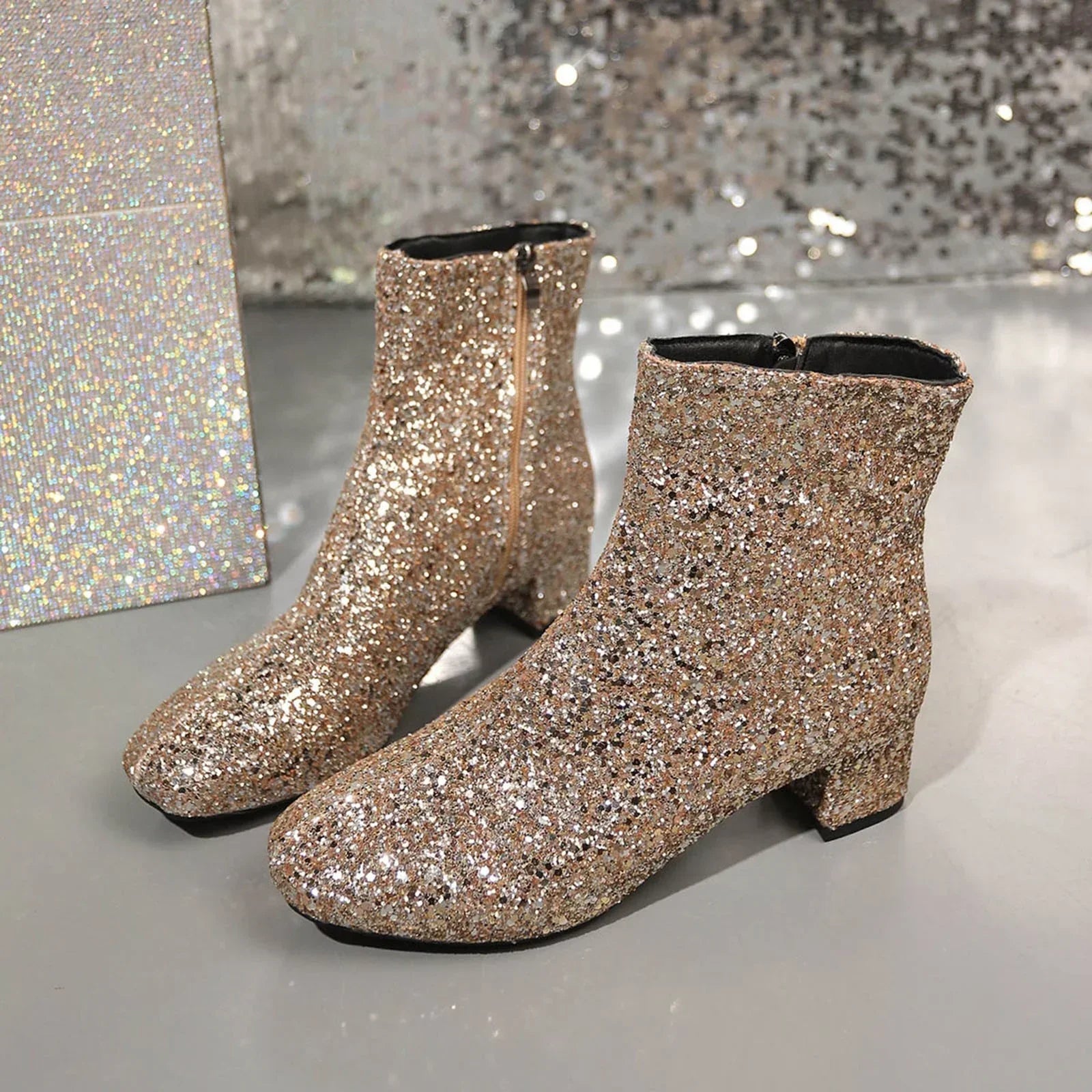Glitter Ankle Boots for Women with Block Heel – Spring 2025 Collection