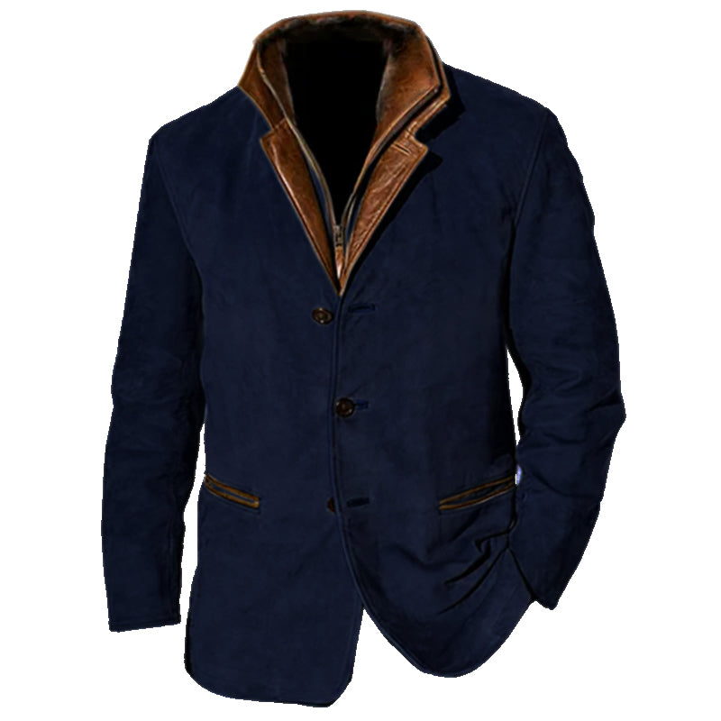 Men’s Suede Jacket – Structured Fit – Leather Trim – Classic Notched Lapel Design