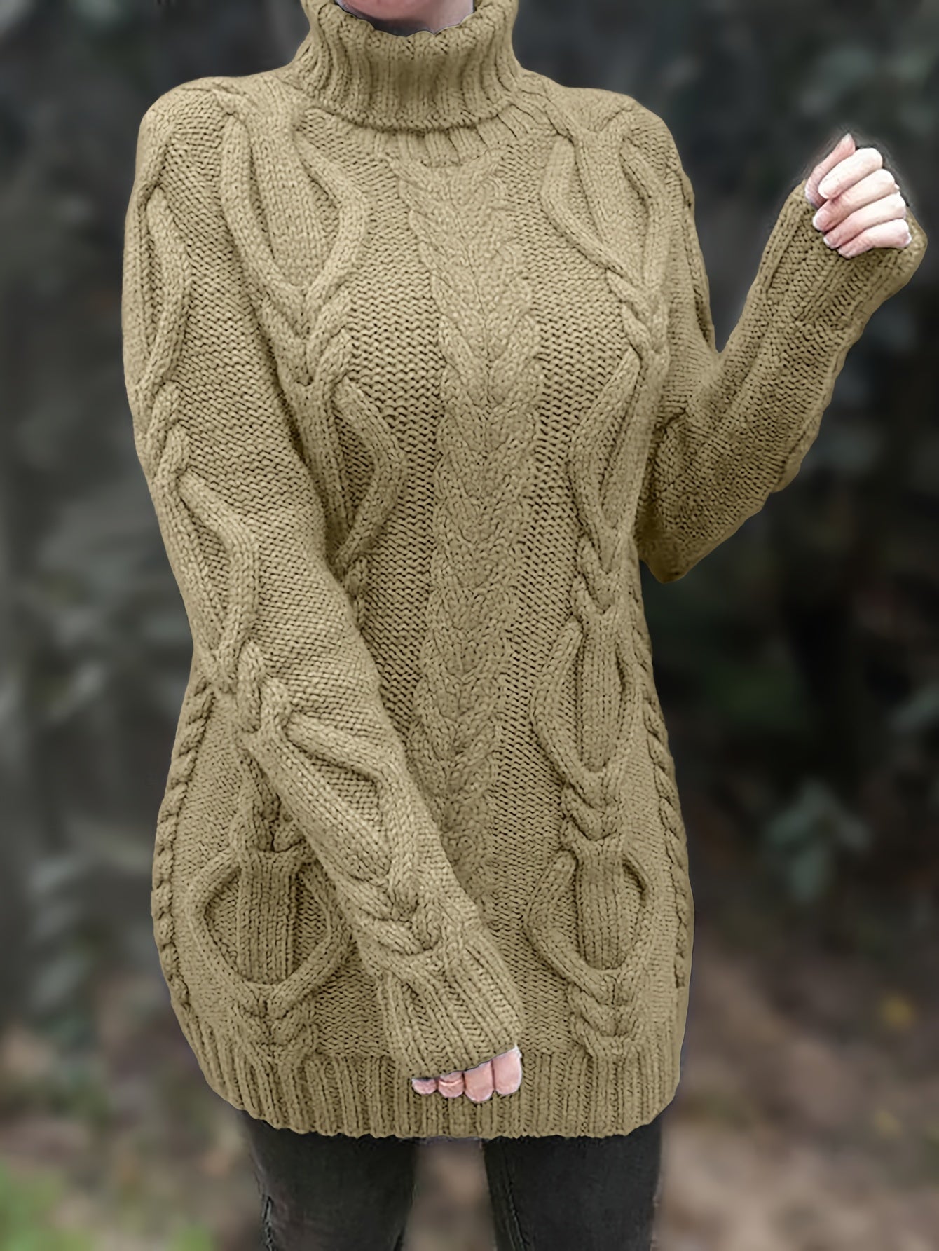 Women’s Chunky Knit Sweater – Wool Blend – Oversized Fit – Turtleneck – Cable Knit