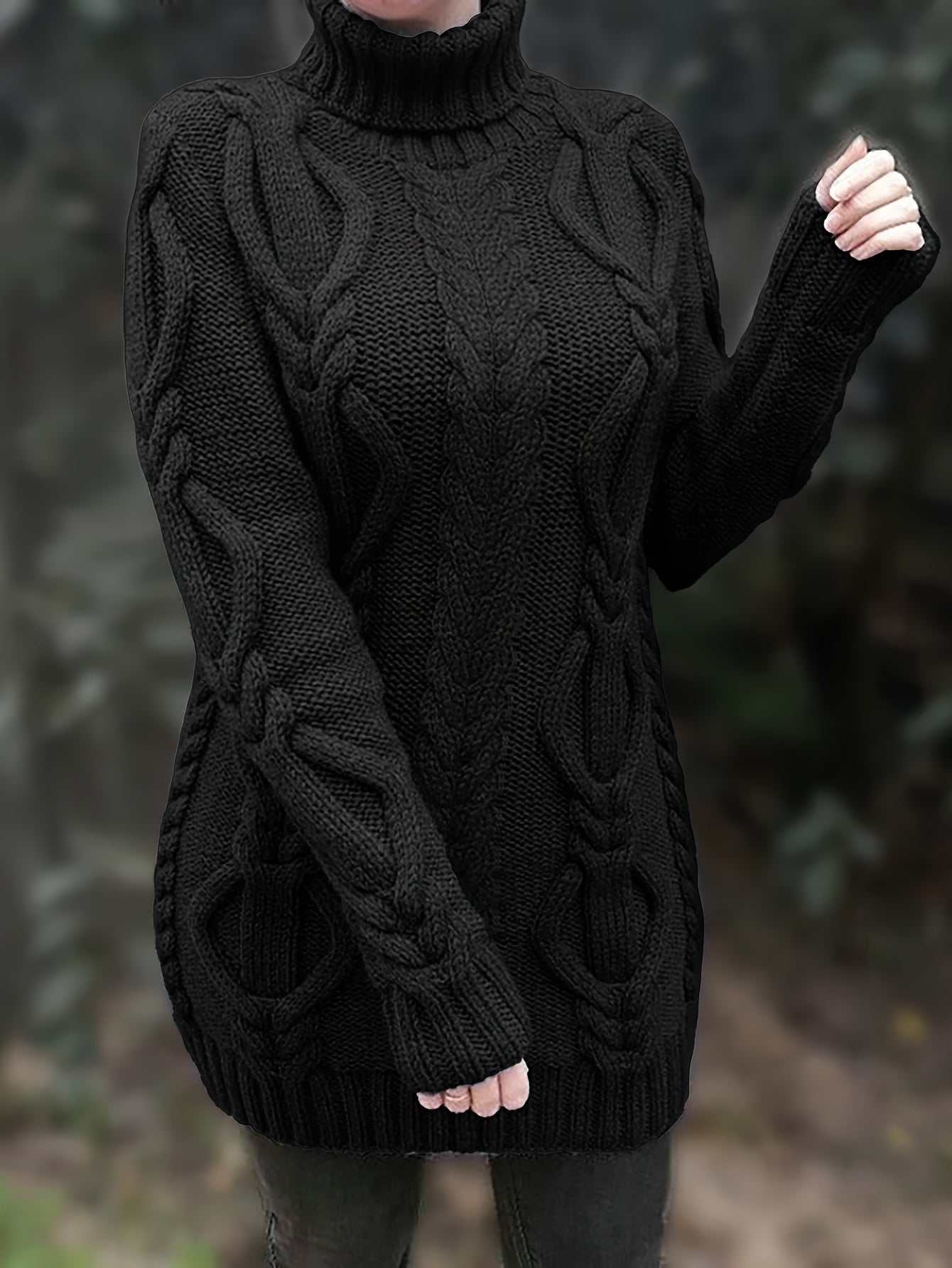Women’s Chunky Knit Sweater – Wool Blend – Oversized Fit – Turtleneck – Cable Knit