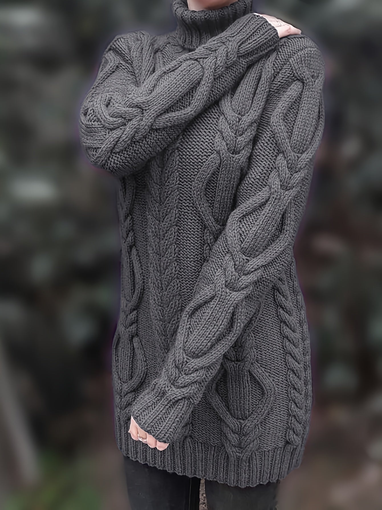 Women’s Chunky Knit Sweater – Wool Blend – Oversized Fit – Turtleneck – Cable Knit