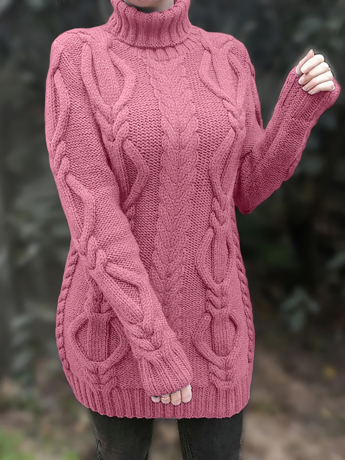 Women’s Chunky Knit Sweater – Wool Blend – Oversized Fit – Turtleneck – Cable Knit
