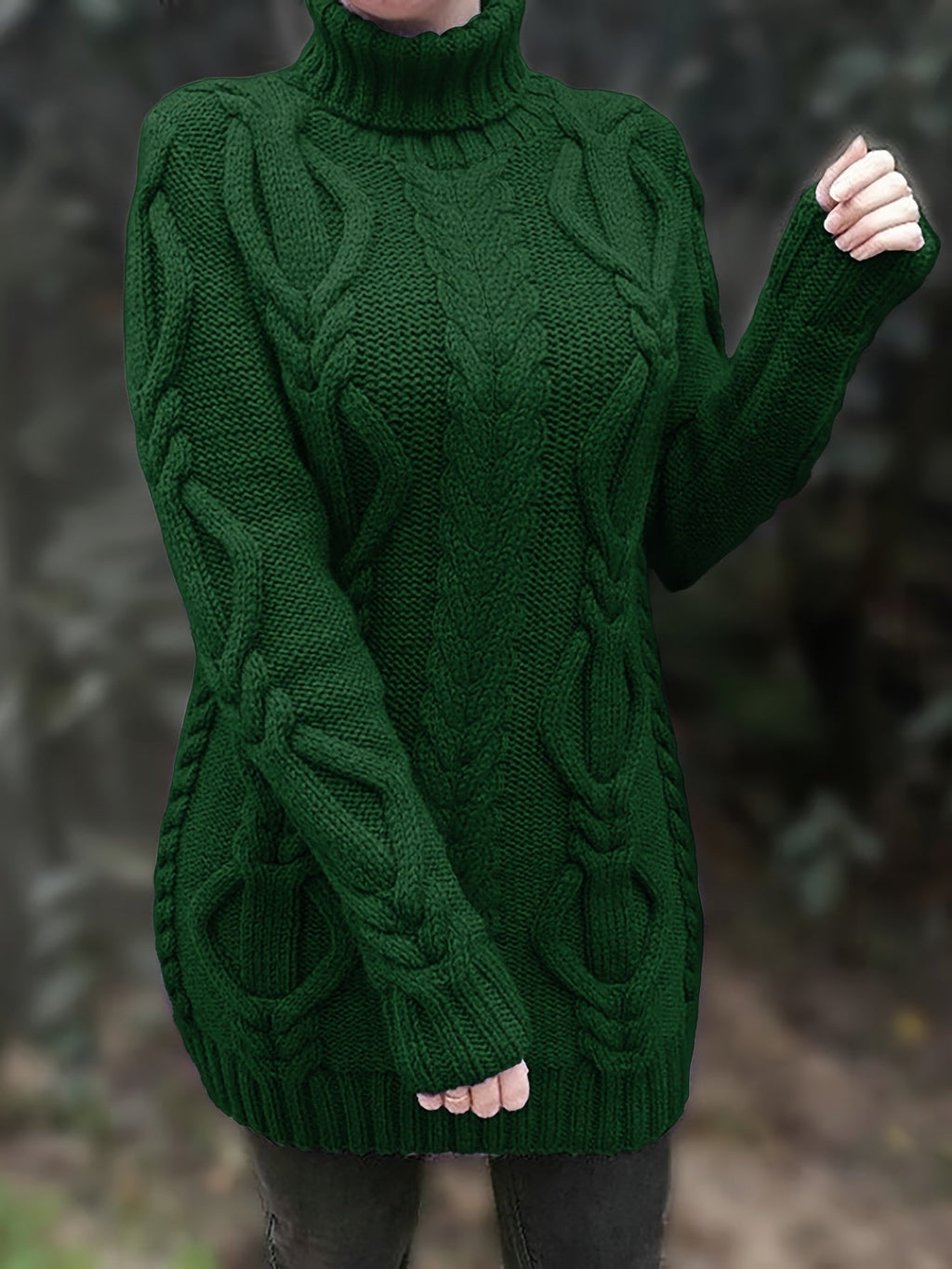 Women’s Chunky Knit Sweater – Wool Blend – Oversized Fit – Turtleneck – Cable Knit