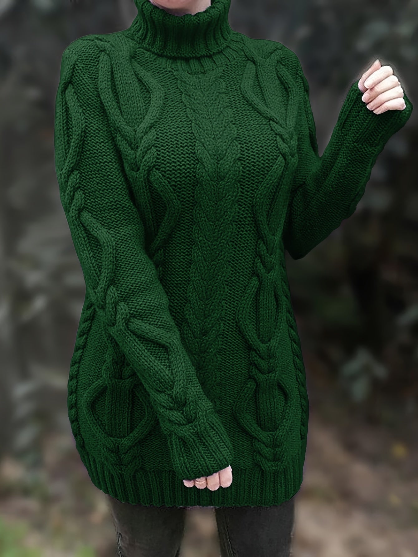Women’s Chunky Knit Sweater – Wool Blend – Oversized Fit – Turtleneck – Cable Knit
