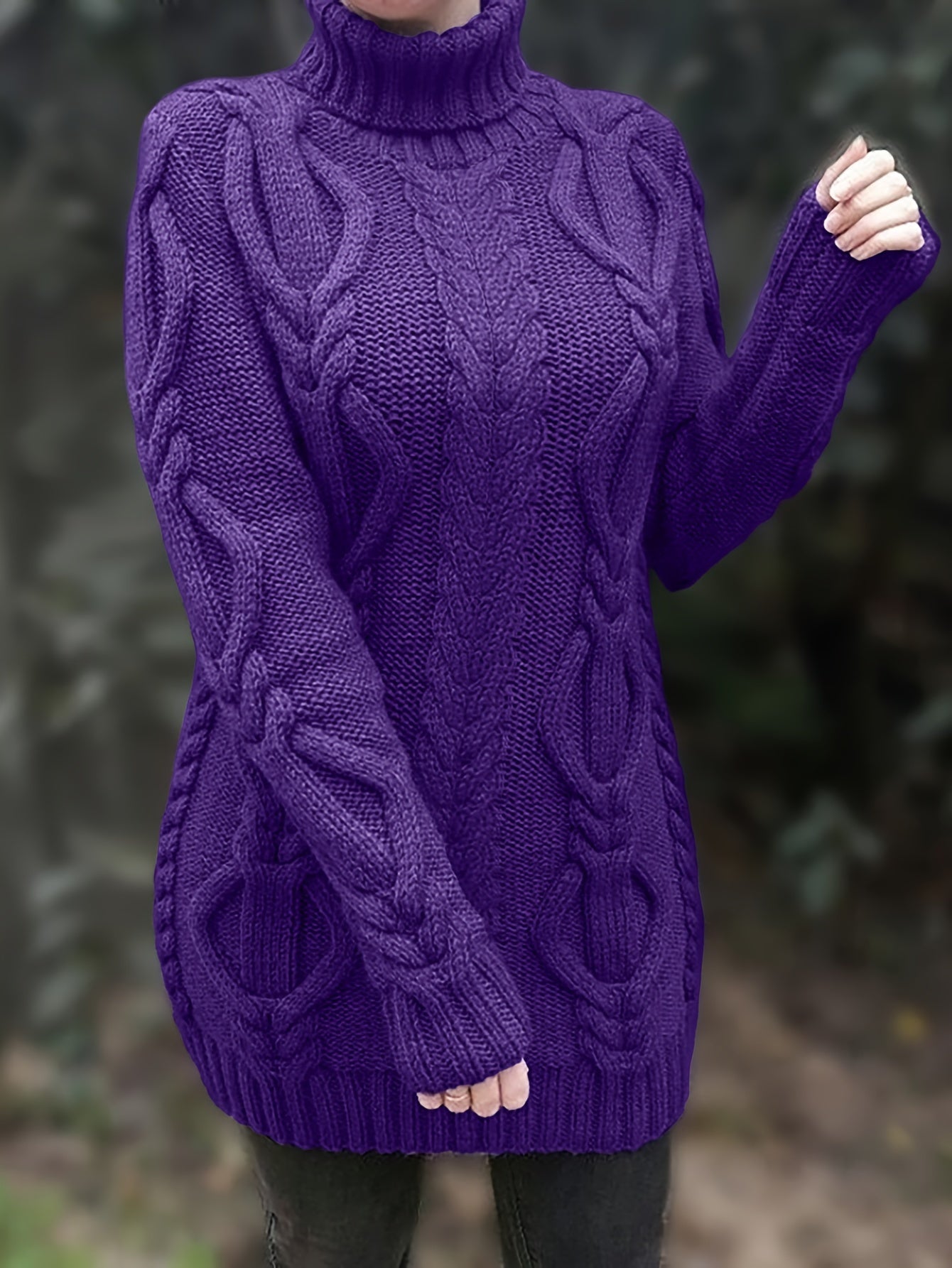 Women’s Chunky Knit Sweater – Wool Blend – Oversized Fit – Turtleneck – Cable Knit