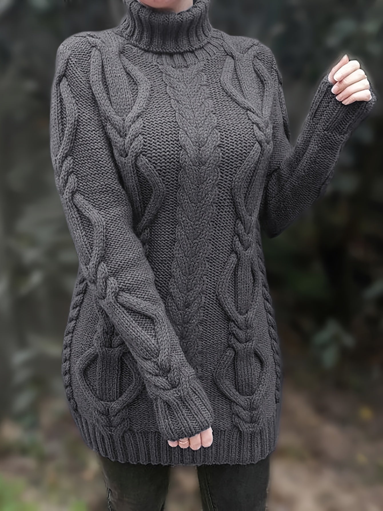 Women’s Chunky Knit Sweater – Wool Blend – Oversized Fit – Turtleneck – Cable Knit