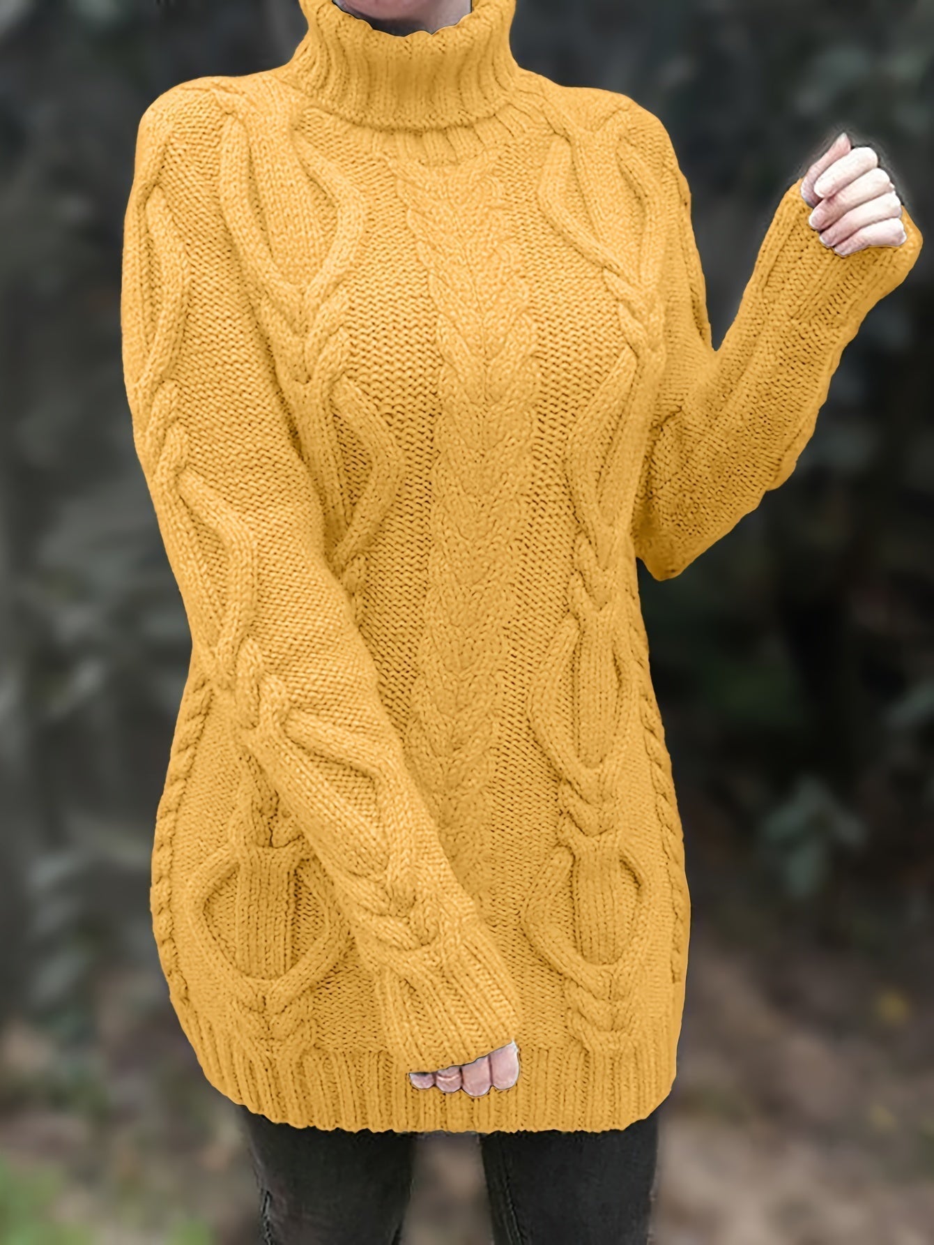 Women’s Chunky Knit Sweater – Wool Blend – Oversized Fit – Turtleneck – Cable Knit