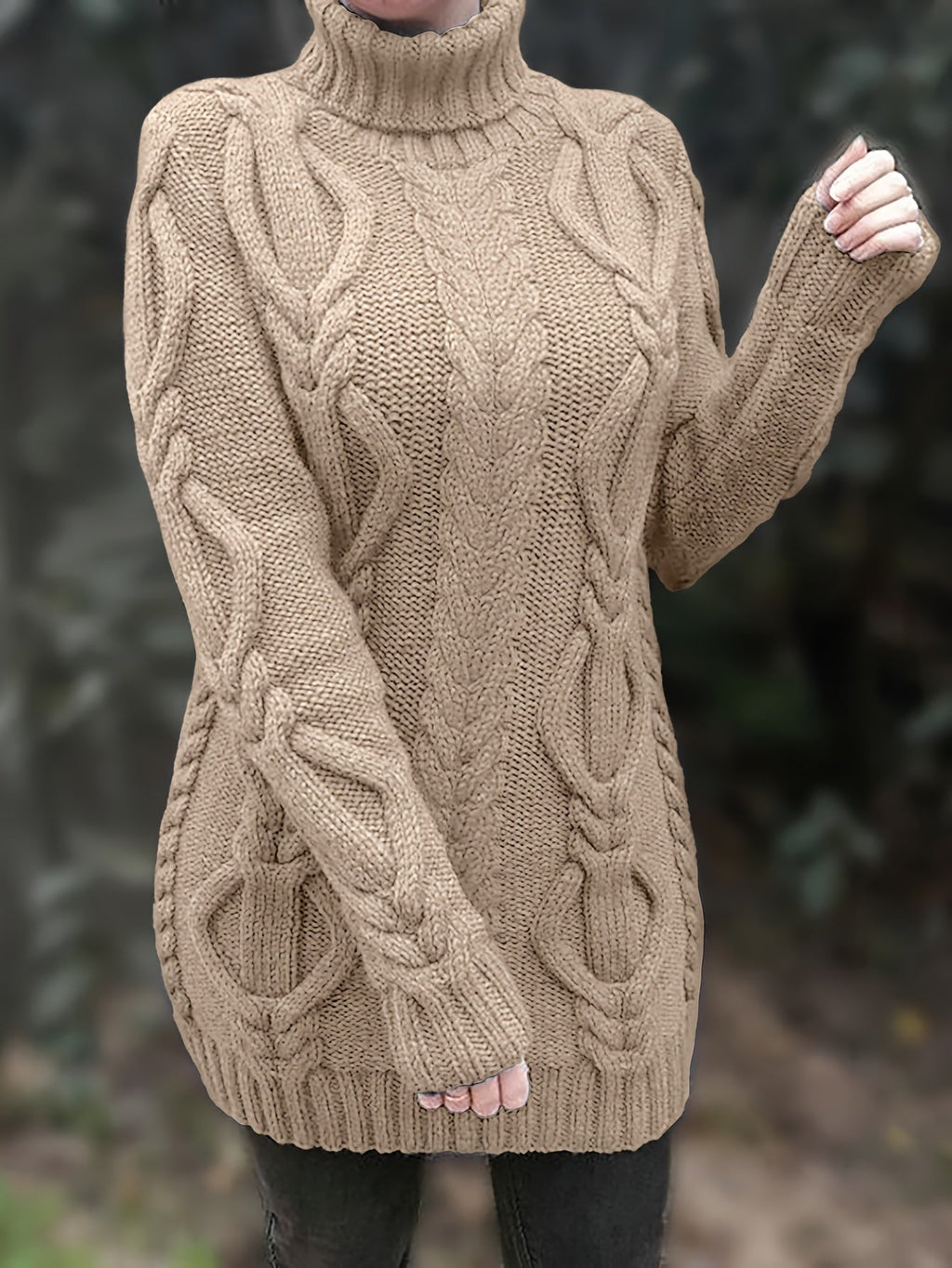 Women’s Chunky Knit Sweater – Wool Blend – Oversized Fit – Turtleneck – Cable Knit