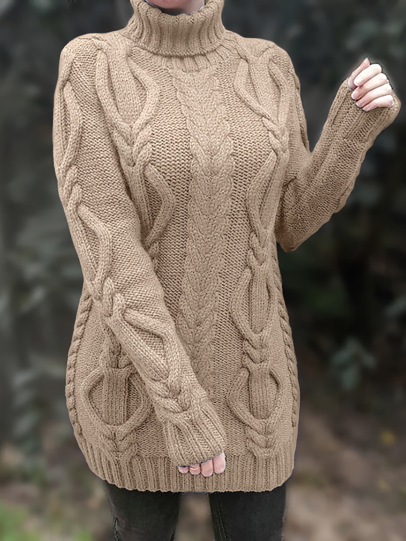 Women’s Chunky Knit Sweater – Wool Blend – Oversized Fit – Turtleneck – Cable Knit