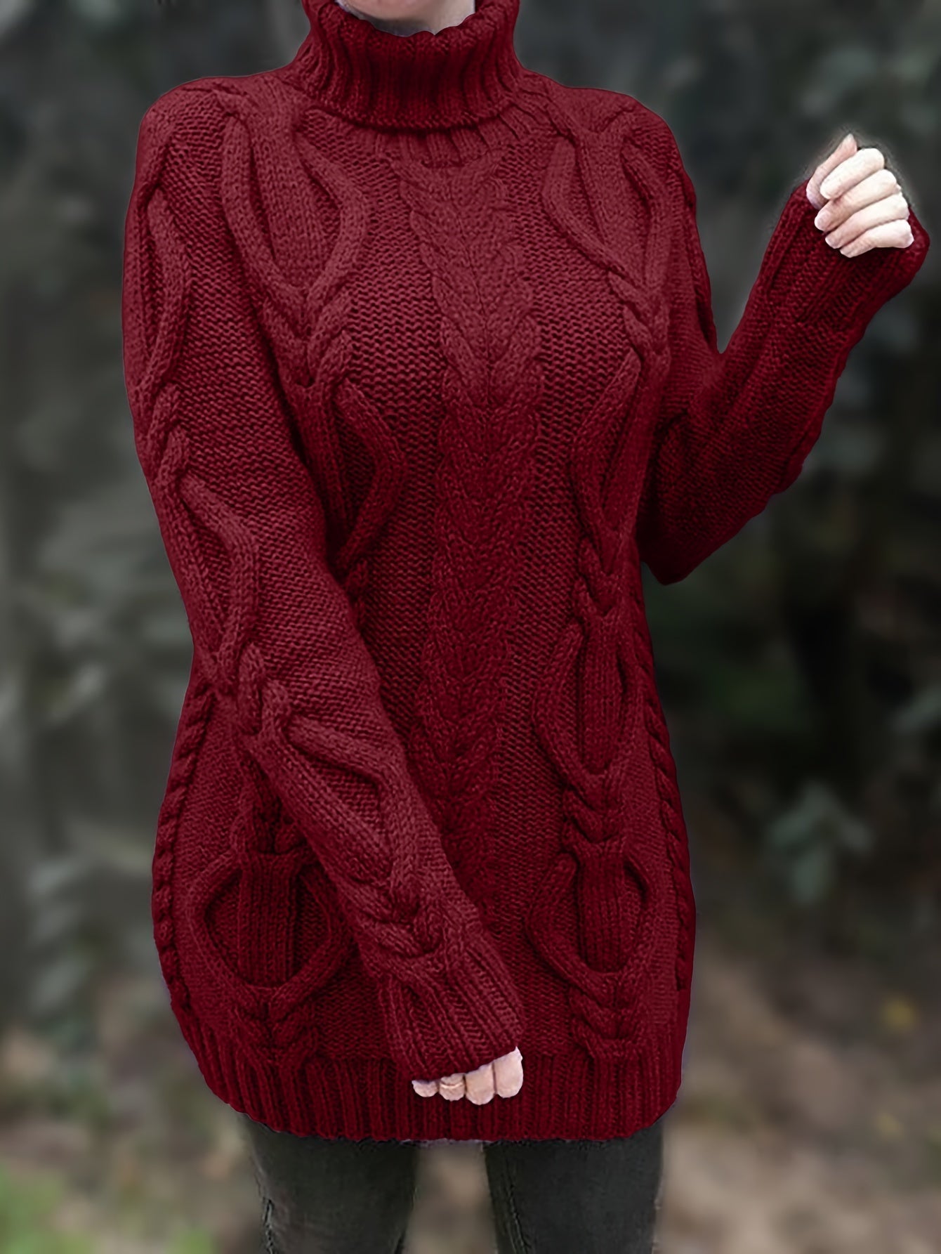 Women’s Chunky Knit Sweater – Wool Blend – Oversized Fit – Turtleneck – Cable Knit