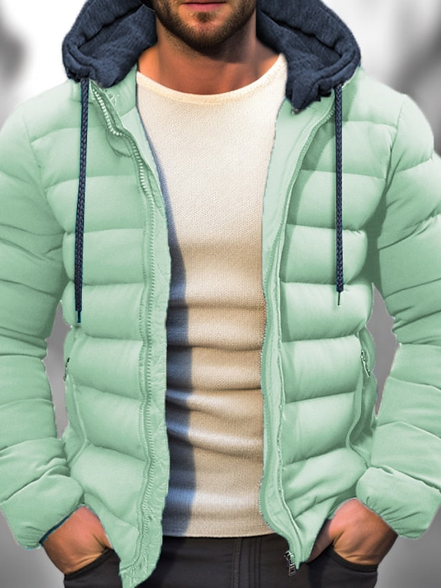 Men’s Puffer Jacket – Structured Fit – Quilted Design – Hooded with Zip Pockets