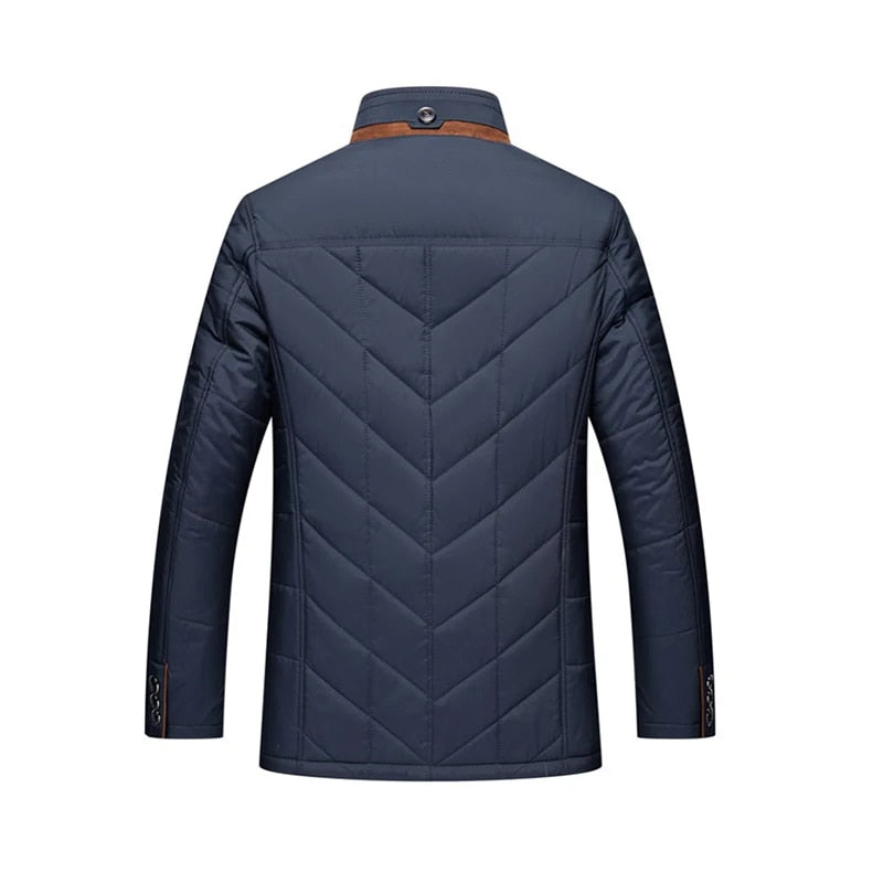 Men’s Quilted Jacket - Insulated Warmth - High Collar - Button & Zip Closure - Smart Casual